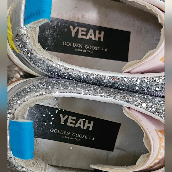 Golden Goose HTF Glitter Gold Lavender and Black Sneakers Size 8 - Picture 10 of 15